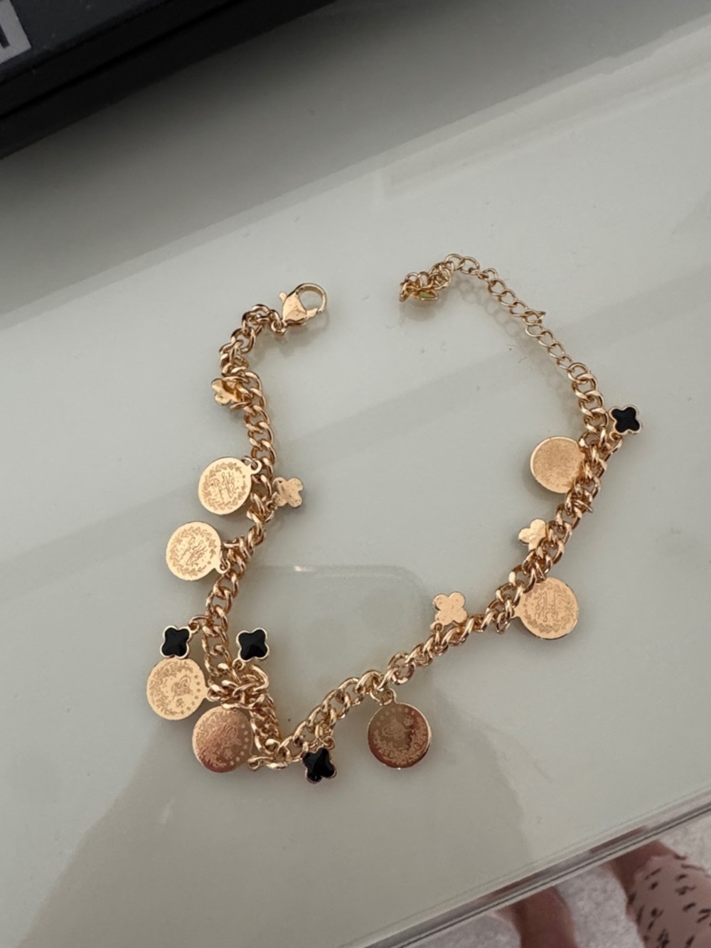 Gold-Tone Coin & Clover Charm anklet- Women's Jewelry